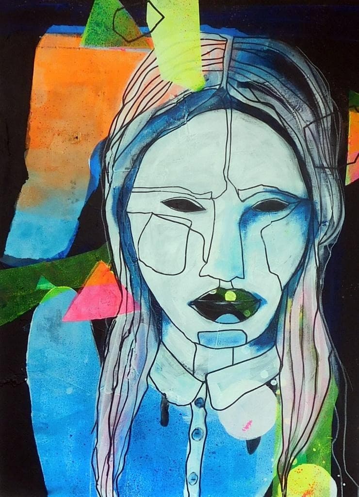 Vrouw blauw blok